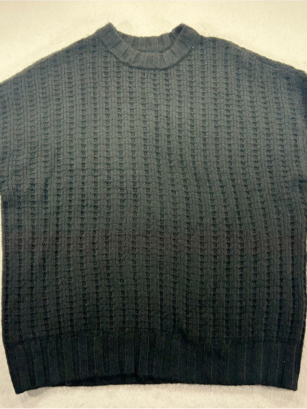American Eagle Outfitters Black Textured Knit Crewneck Sweater